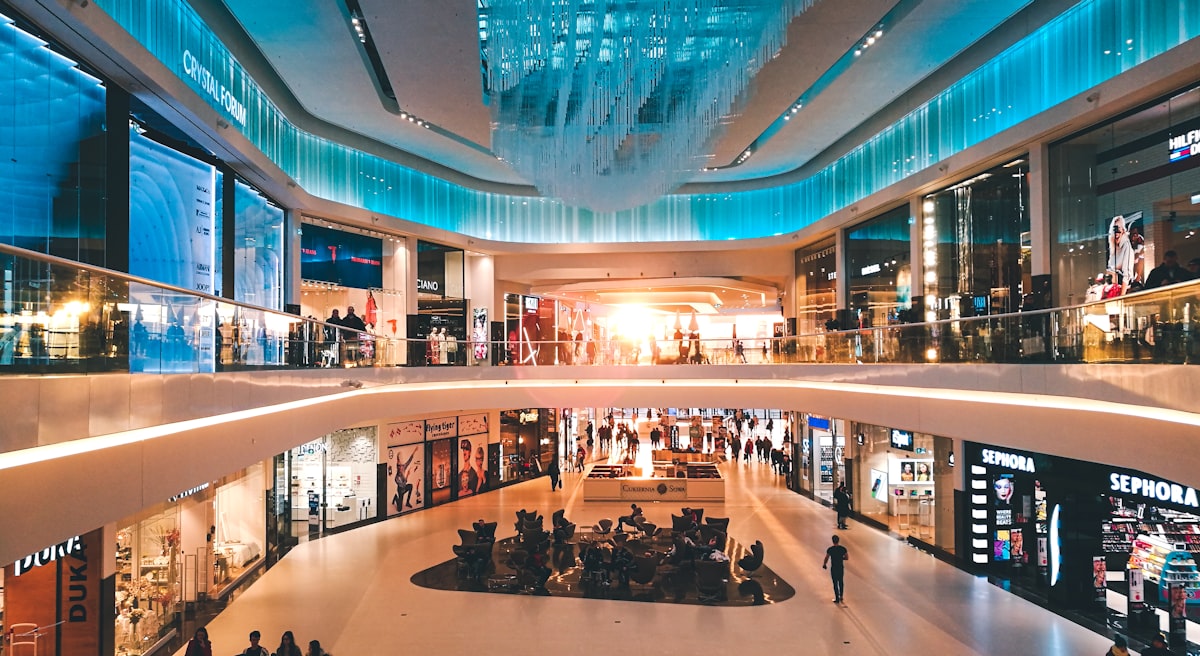 Shopping mall with high-volume smart parking management